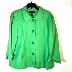 Dialogue Blazer Size Medium Swing Jacket Fully Lined Button Front Textured Green